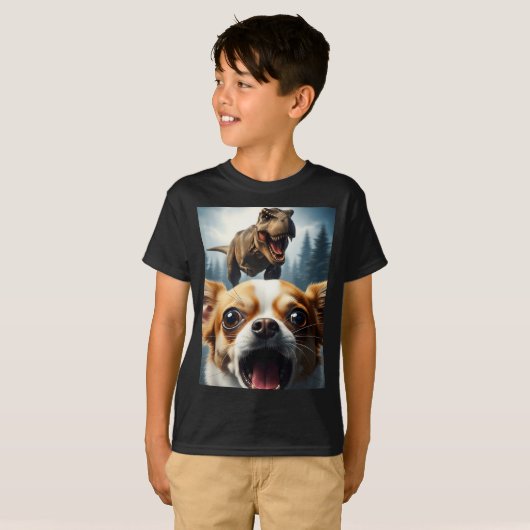 T-shirt Funny Chihuahua Dog Selfie With T-rex Women Men Ki (Devant entier)