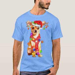 T-shirt Funny Chihuahua Santa Chapeau Noël Lumières Chien 