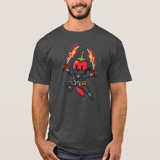 T-shirt Funny Chili Pepper Fire Ninja Samurai Illustration (Devant)