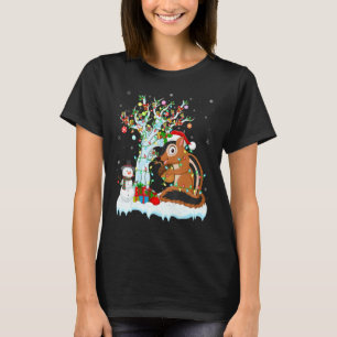 T-shirt Funny Chipmunk Xmas Tree Lighting Père Noël Chipmu