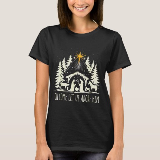 T-shirt Funny Christian Christmas Jesus Oh Come Let Us Ado (Devant)