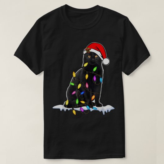 T-shirt Funny Christmas Black Cat Design (Design devant)