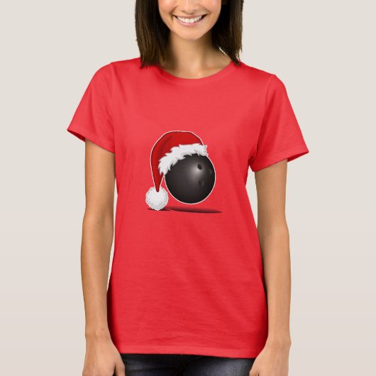 T-shirt Funny Christmas Bowling Ball Santa hat - bowl fan (Devant)