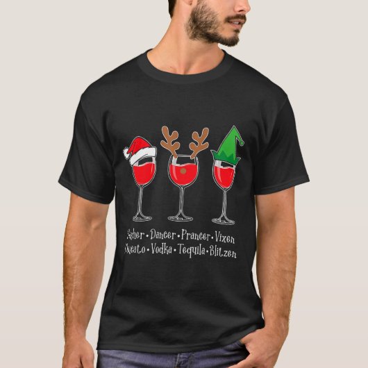 T-shirt Funny Christmas Dasher Dancer Prancer Vixen Whiske (Devant)