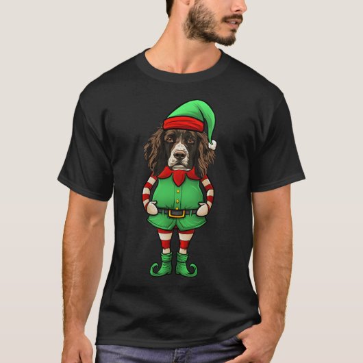 T-shirt Funny Christmas Elf English Springer Spaniel Dog (Devant)