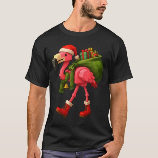 T-shirt Funny Christmas Flamingo Santa Holiday Design (Devant)
