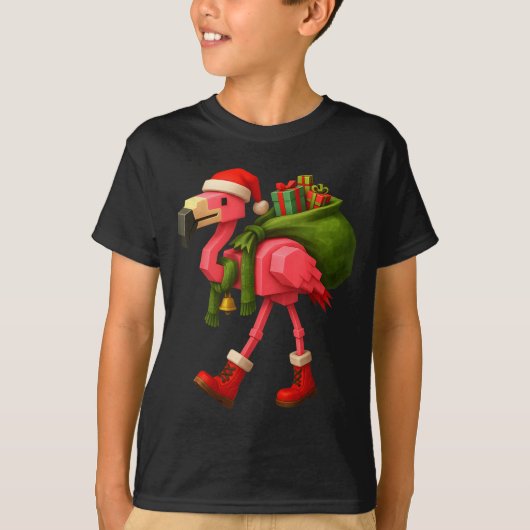 T-shirt Funny Christmas Flamingo Santa Holiday Design (Devant)