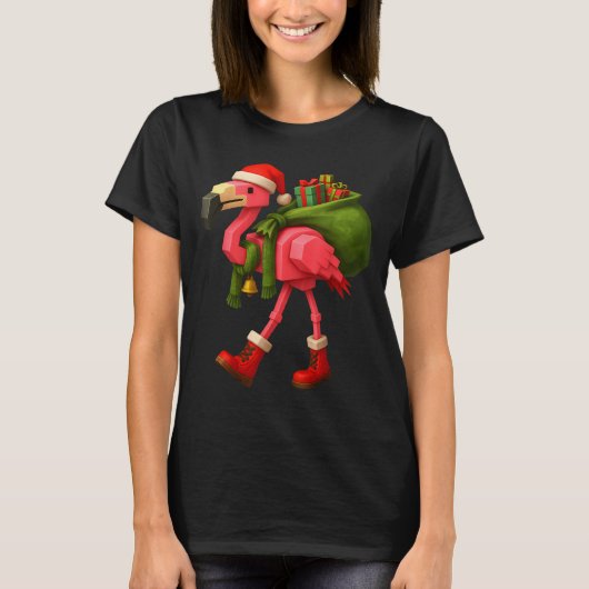 T-shirt Funny Christmas Flamingo Santa Holiday Design (Devant)