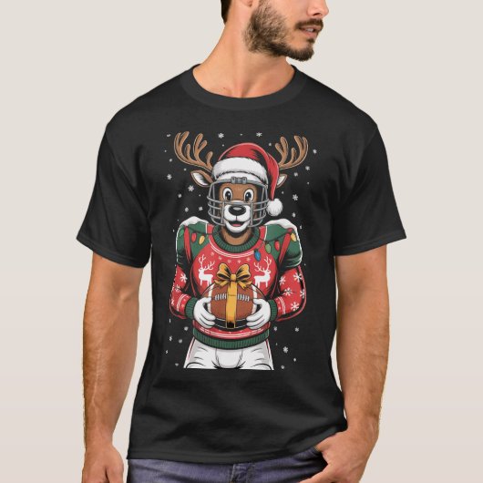 T-shirt Funny Christmas Football Reindeer (Devant)