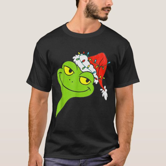T-shirt Funny Christmas Frog Wearing Santa Hat And Lights (Devant)