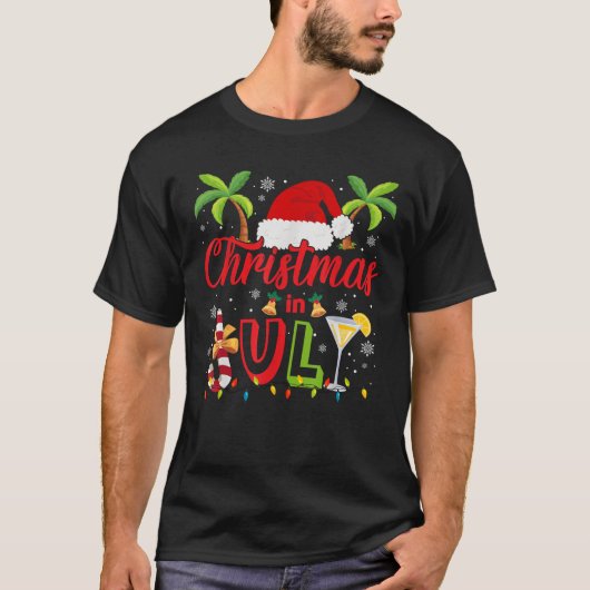 T-shirt Funny Christmas In July Santa Hat With Candy Cane (Devant)