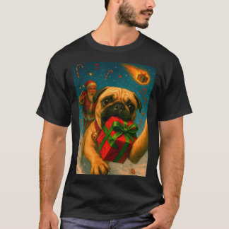 T-shirt Funny Christmas Pug Shirt - Selfie With Santa Xmas