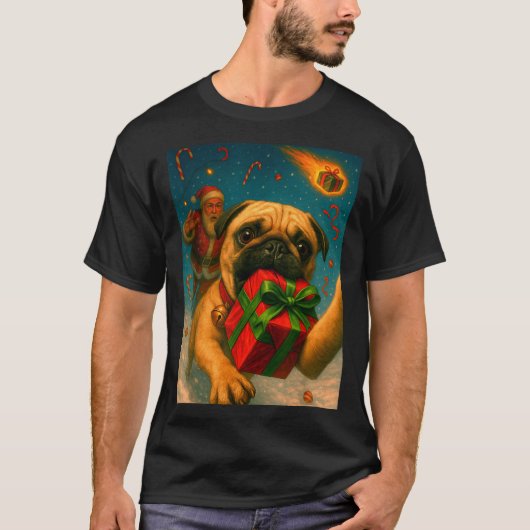 T-shirt Funny Christmas Pug Shirt - Selfie With Santa Xmas (Devant)