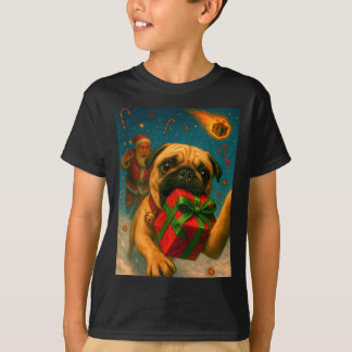 T-shirt Funny Christmas Pug Shirt - Selfie With Santa Xmas