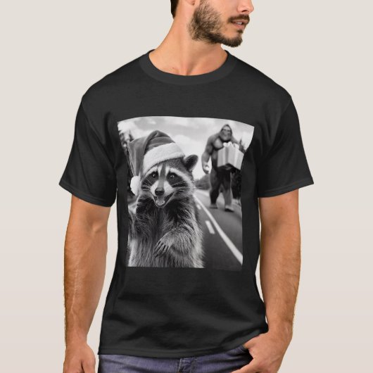 T-shirt Funny Christmas Raccoon Shirt Raccoon Selfie With (Devant)