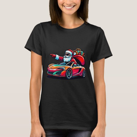 T-shirt Funny Christmas Santa Claus Driving Srt Car Xmas P (Devant)