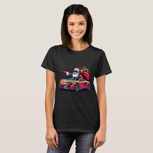 T-shirt Funny Christmas Santa Claus Driving Srt Car Xmas P (Devant entier)
