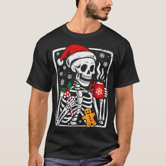 T-shirt Funny Christmas Skeleton Hot Chocolate Xmas Men Wo (Devant)