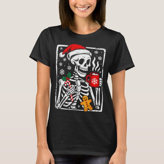 T-shirt Funny Christmas Skeleton Hot Chocolate Xmas Men Wo (Devant)