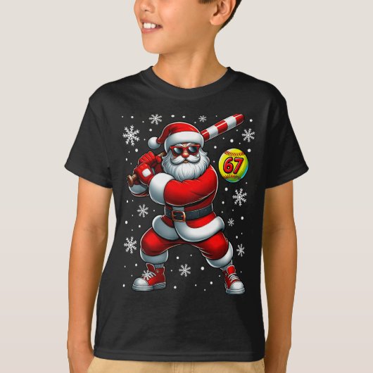T-shirt Funny Christmas Softball Cool Santa Claus 6 7 Meme (Devant)