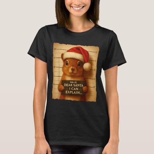 T-shirt Funny Christmas Squirrel - Cute Squirrel Santa Hat (Devant)
