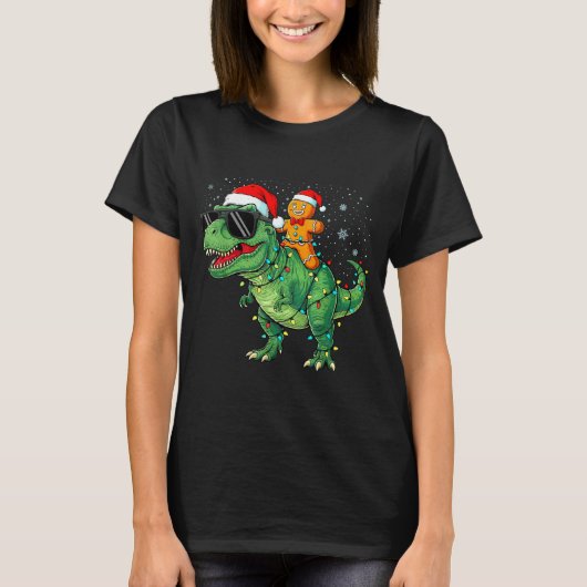 T-shirt Funny Christmas T Rex Dinosaur Gingerbread Lights (Devant)