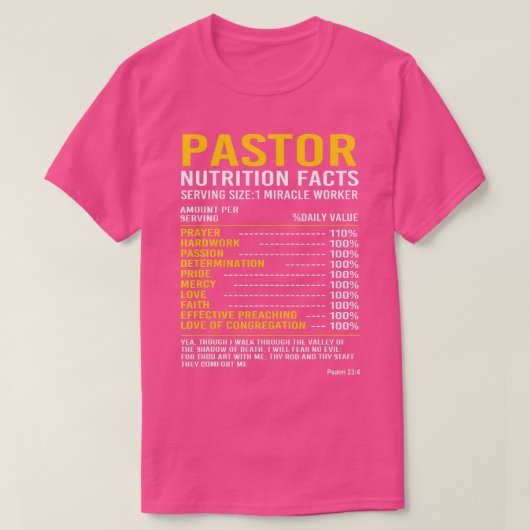 T-shirt Funny Clergé Prêteur Pasteur Faits nutritionnels (Design devant)
