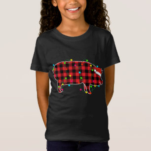 T-Shirt Funny Cochon Arbre de Noël Rouge Plaid Animaux Lo