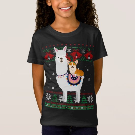 T-Shirt Funny Corgi équitation Llama Cadeaux de Noël Corgi (Devant)