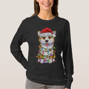 T-shirt Funny Corgi Noël Lumières Cadeau Santa Hat D