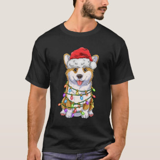 T-shirt Funny Corgi Noël Lumières Cadeau Santa Hat D