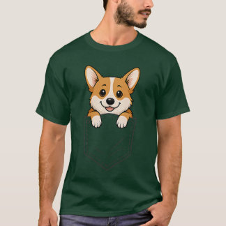 T-shirt Funny Corgi Peeking in Pocket Animal Dog Lover Pet