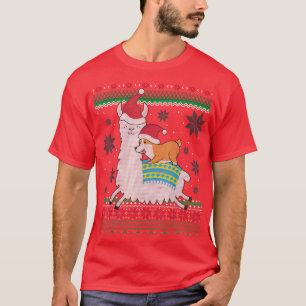 T-shirt Funny Corgi Riding Llama Christmas Gifts Corgi Ugl