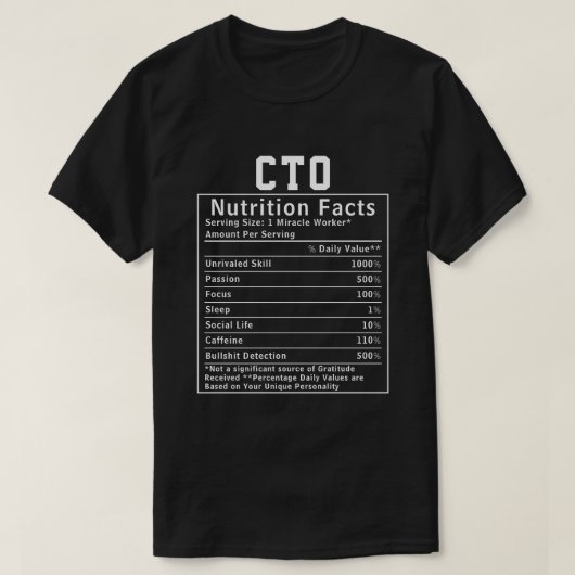 T-shirt Funny CTO Nutrition Facts IT Executive Gift (Design devant)
