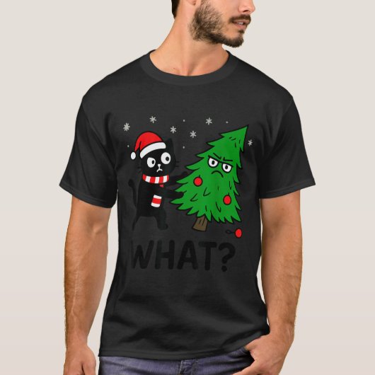 T-shirt Funny Cute Black Cat What Jamas Christmas Tree Cos (Devant)