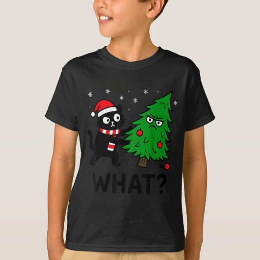 T-shirt Funny Cute Black Cat What Jamas Christmas Tree Cos (Devant)