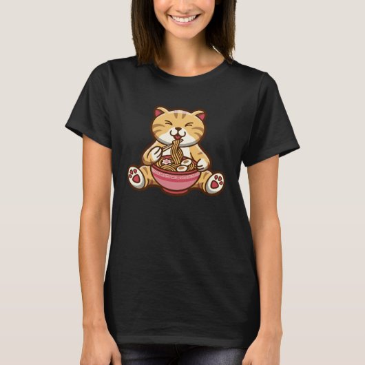 T-shirt Funny cute cat eating spaghetti (Devant)