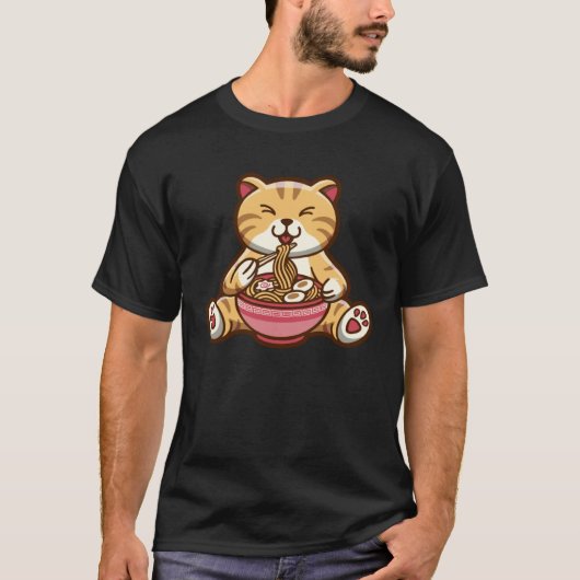 T-shirt Funny cute cat eating spaghetti (Devant)