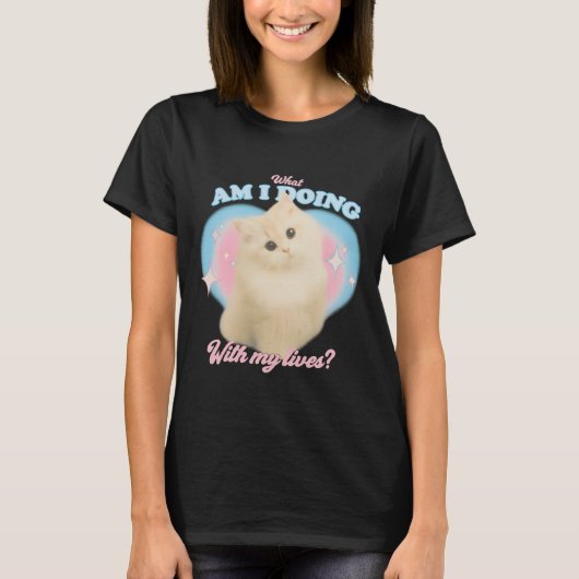 T-shirt Funny Cute Existential Cat Meme Pastel Retro Style (Devant)