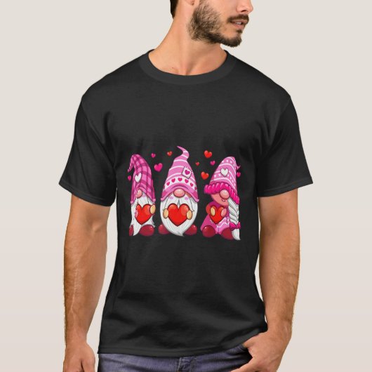 T-shirt Funny Cute Three Gnomies Nk Hearts Matching Vale (Devant)