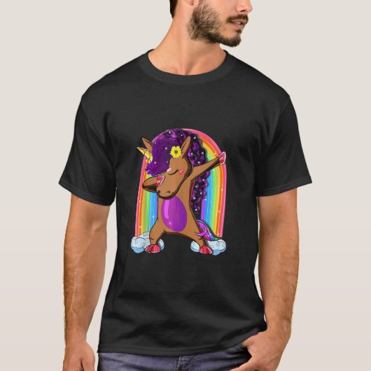 T-shirt Funny Dabbing Afro Unicorn Cute Rainbow Adorable (Devant)