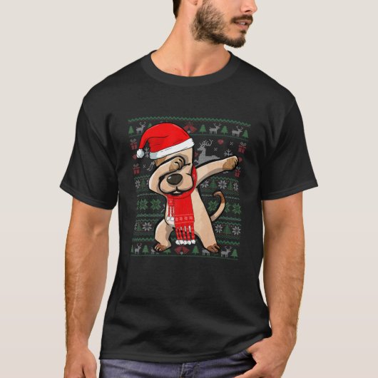 T-shirt Funny Dabbing Dog Ugly Christmas Sweater Party Cos (Devant)