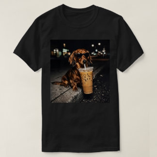 T-shirt Funny Dachshund Drinking Iced Coffee – Cute Wiener