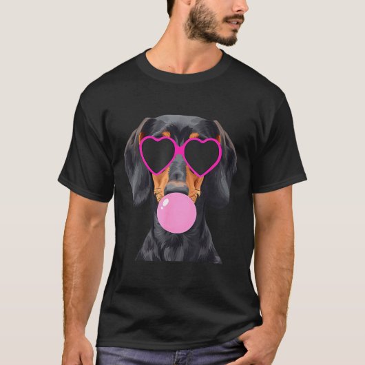 T-shirt Funny Dachshund Wearing Gles And Blowing Nk Bubble (Devant)