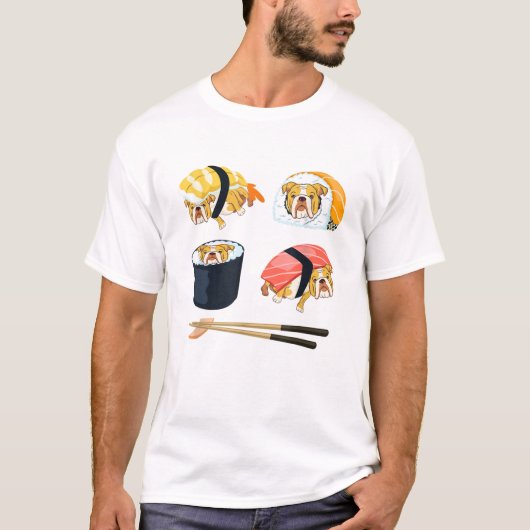 T-shirt Funny de Bulldog anglais sushi (Devant)
