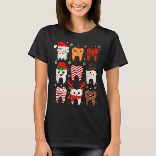 T-shirt Funny Dental Christmas Teeth Cute Xmas Dentist Squ (Devant)