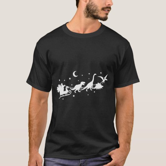 T-shirt Funny Dinosaur Santa Sleigh Xmas Pajamas For Famil (Devant)