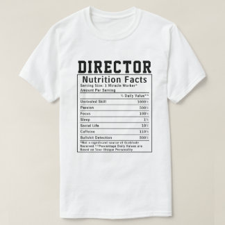 T-shirt Funny Directeur Nutrition Facts Personnel Travaill