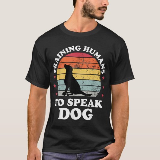 T-shirt Funny Dog Trainer Retro Sunset Design (Devant)