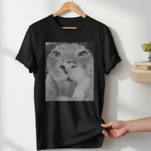 T-shirt Funny Drôle Chat Langue Dehors Hommes Noir